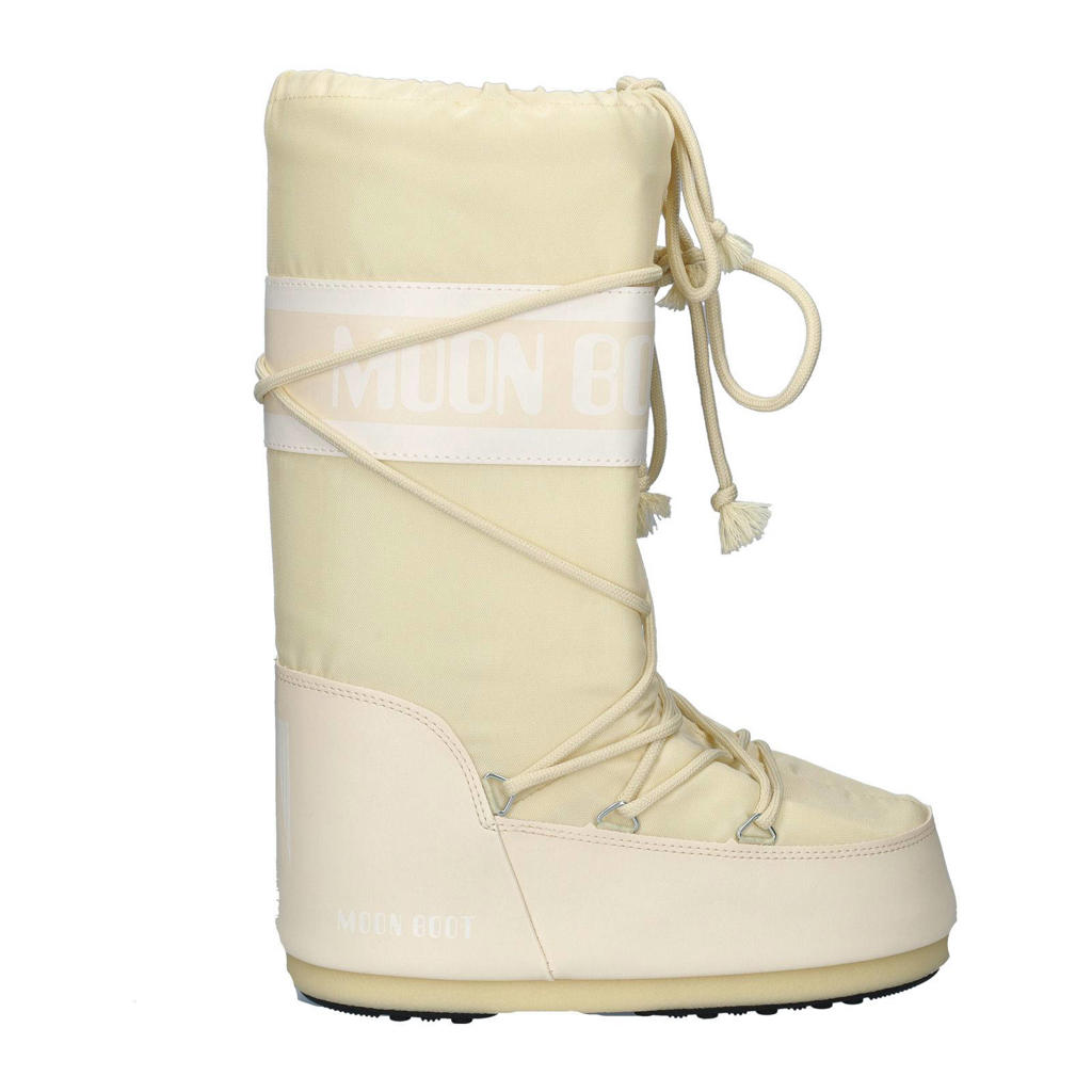 Ecru dames Moon Boot The Original snowboots van nylon met profielzool, veters en logo