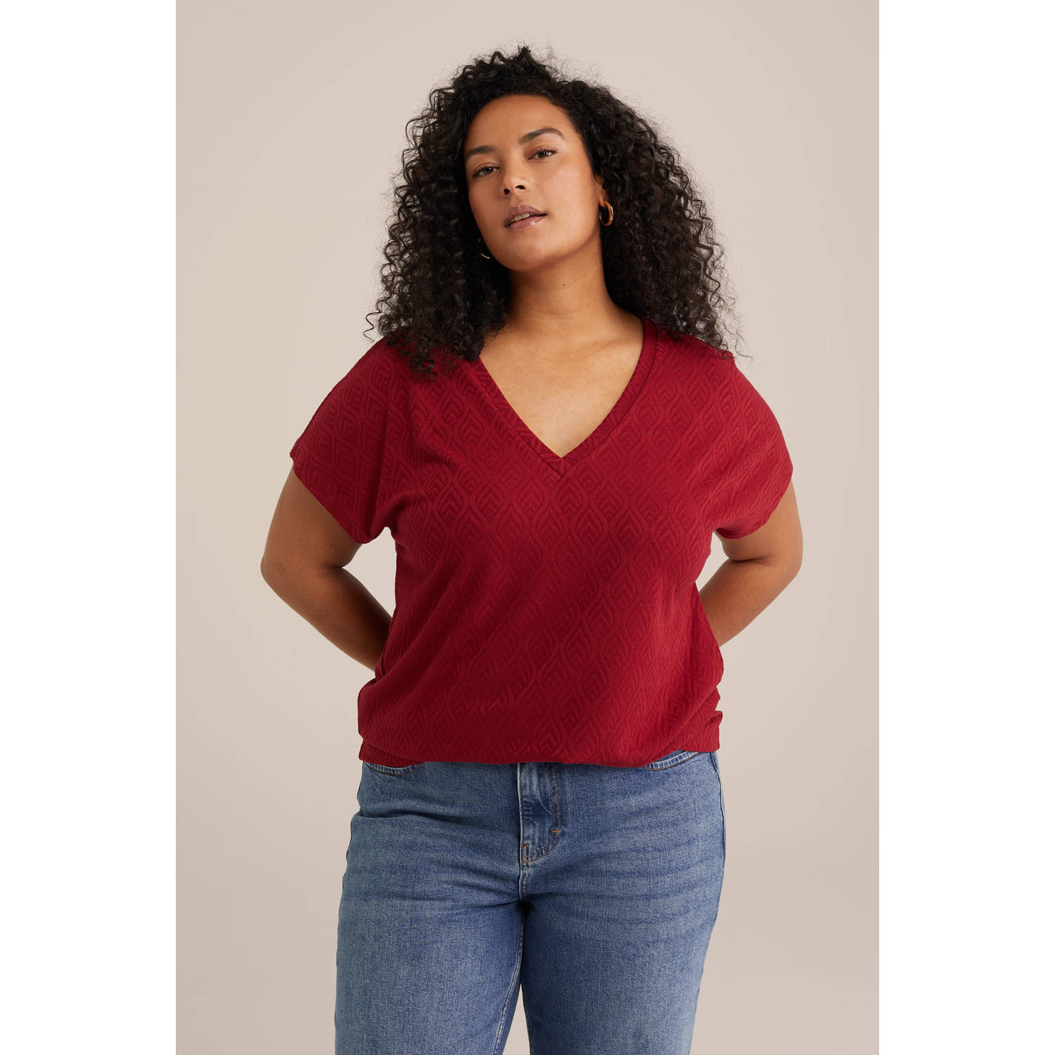 WE Fashion Curve T-shirt donkerrood