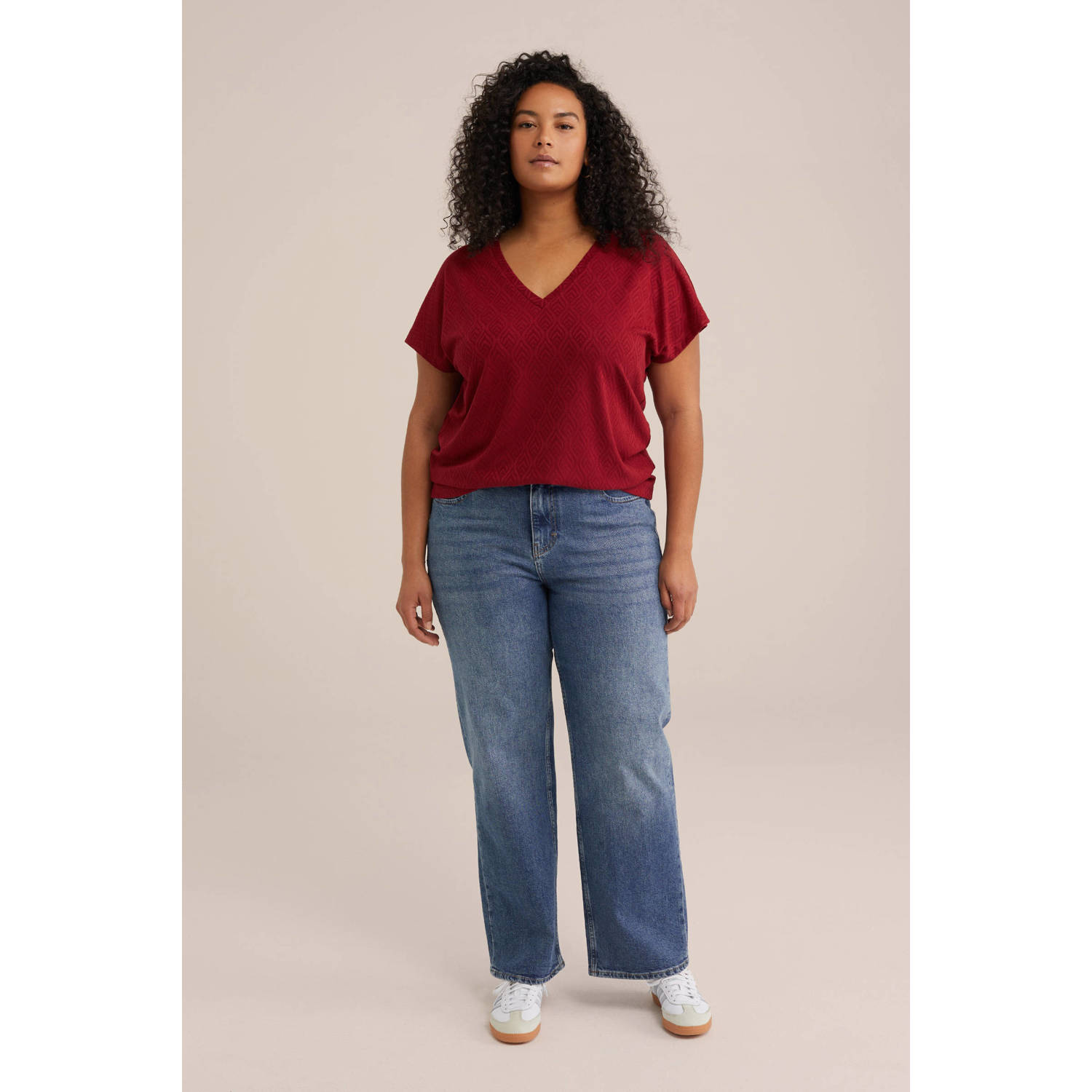 WE Fashion Curve T-shirt donkerrood