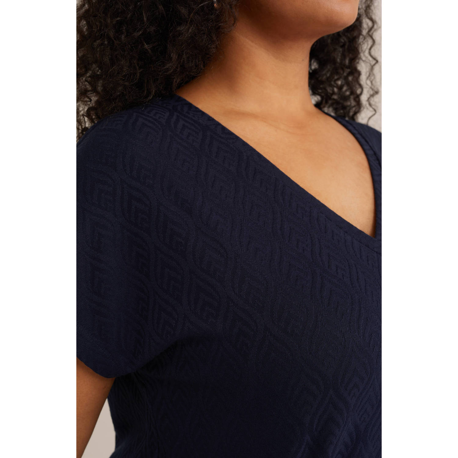 WE Fashion Curve T-shirt donkerblauw