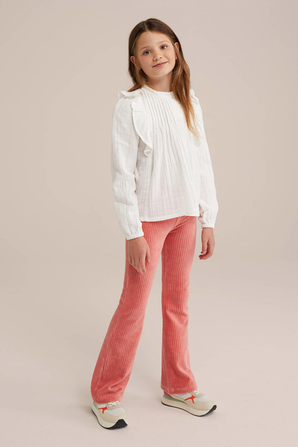 Oranje meisjes WE Fundamentals flared legging van corduroy met elastische tailleband en effen