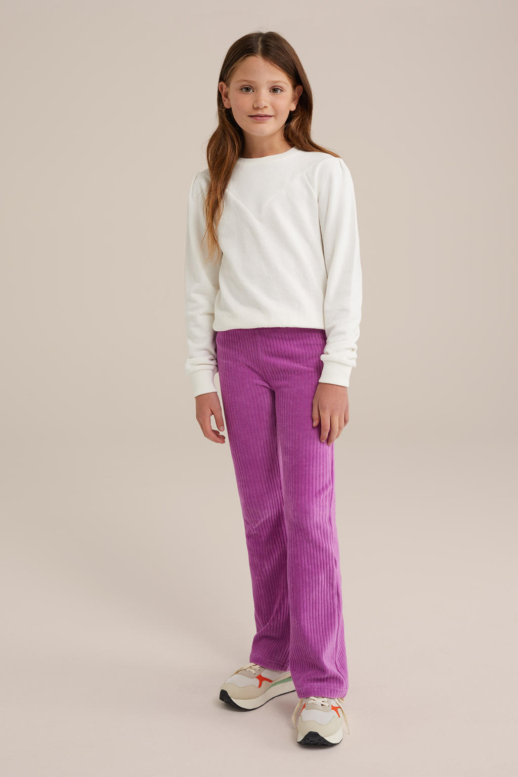 Lavendelkleurige meisjes WE Fundamentals flared legging van corduroy met elastische tailleband en effen