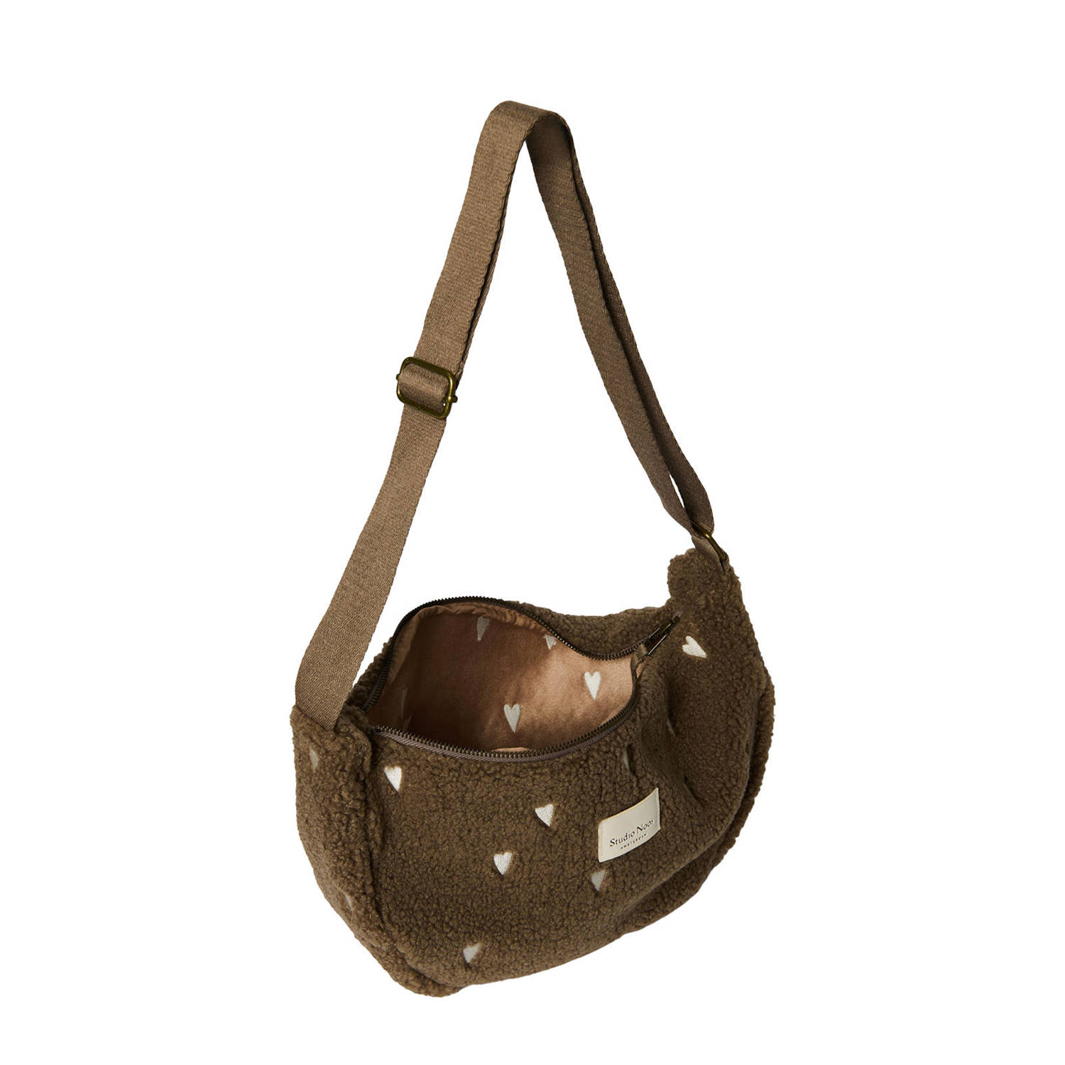 Studio Noos crossbody tas Brown Teddy Hearts bruin