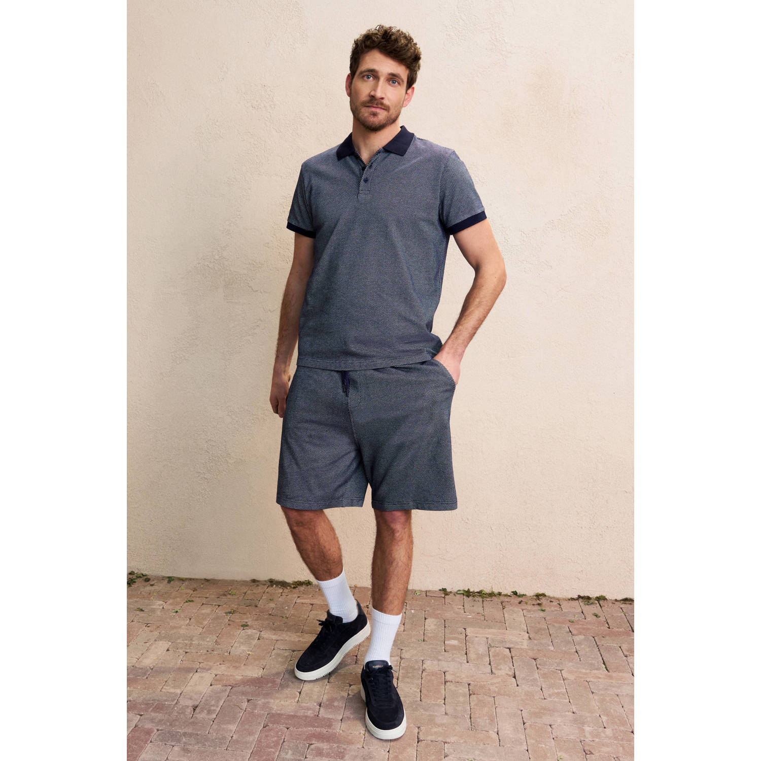 anytime polo met ingebreid patroon marine