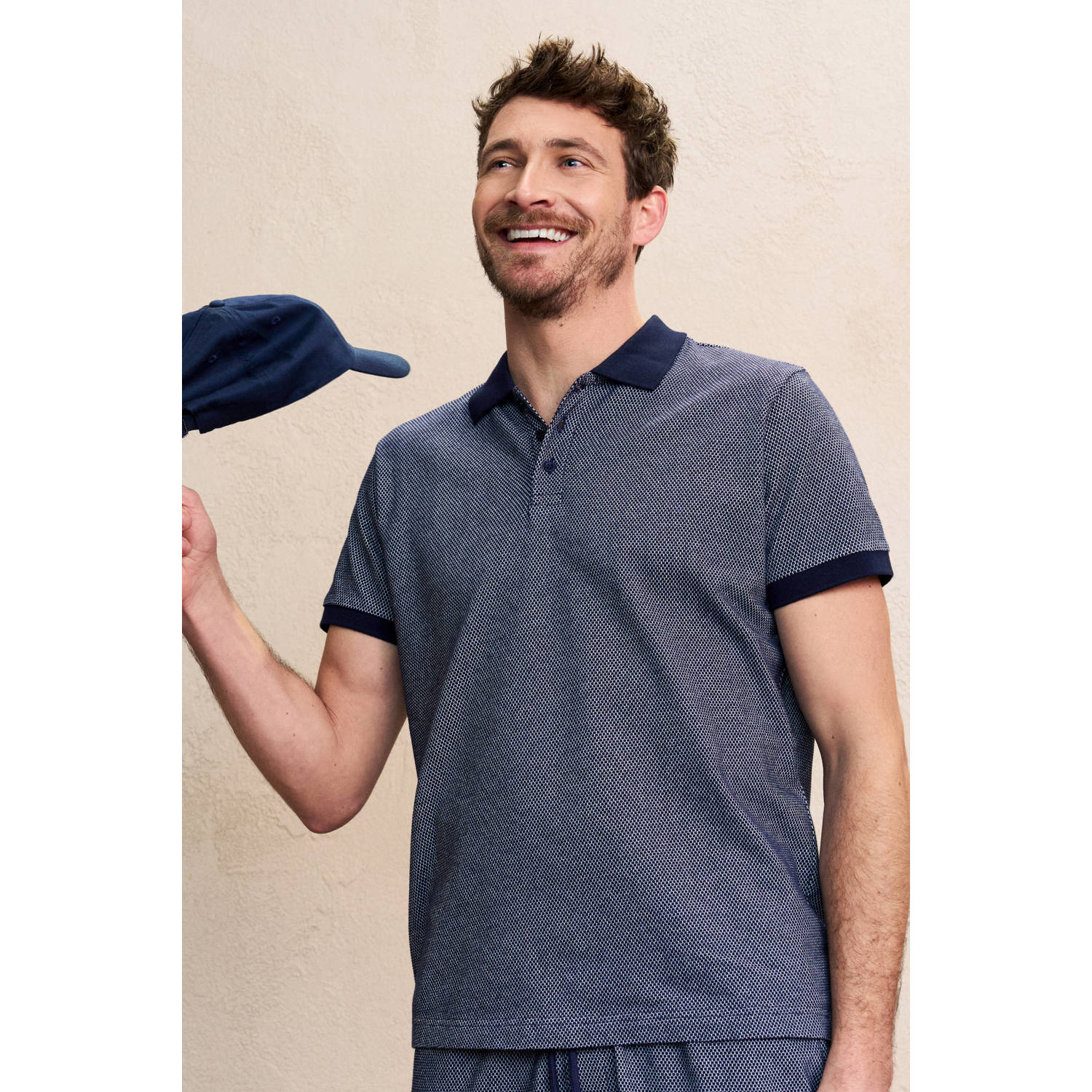 Anytime polo met ingebreid patroon marine
