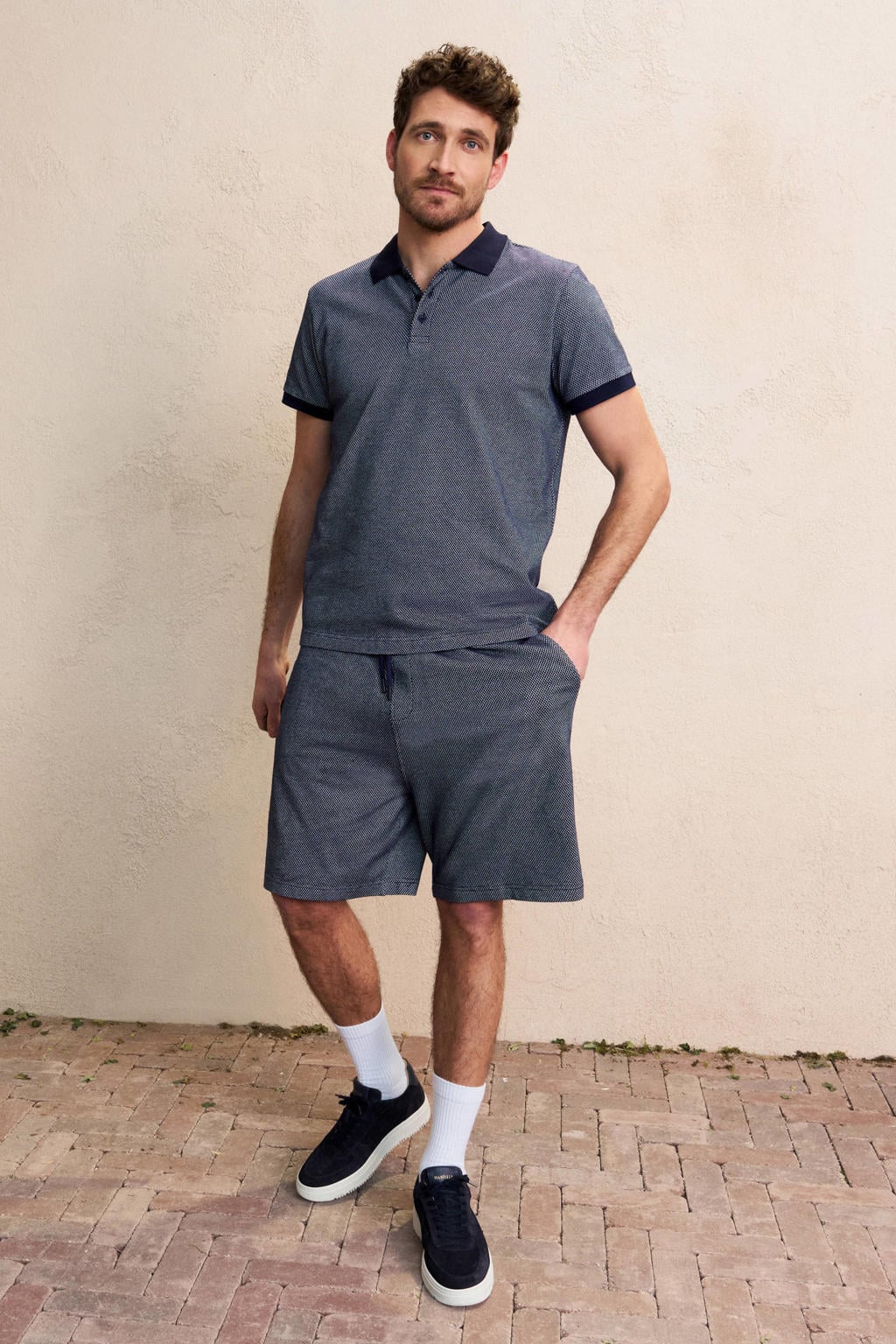 Anytime jacquard short marineblauw