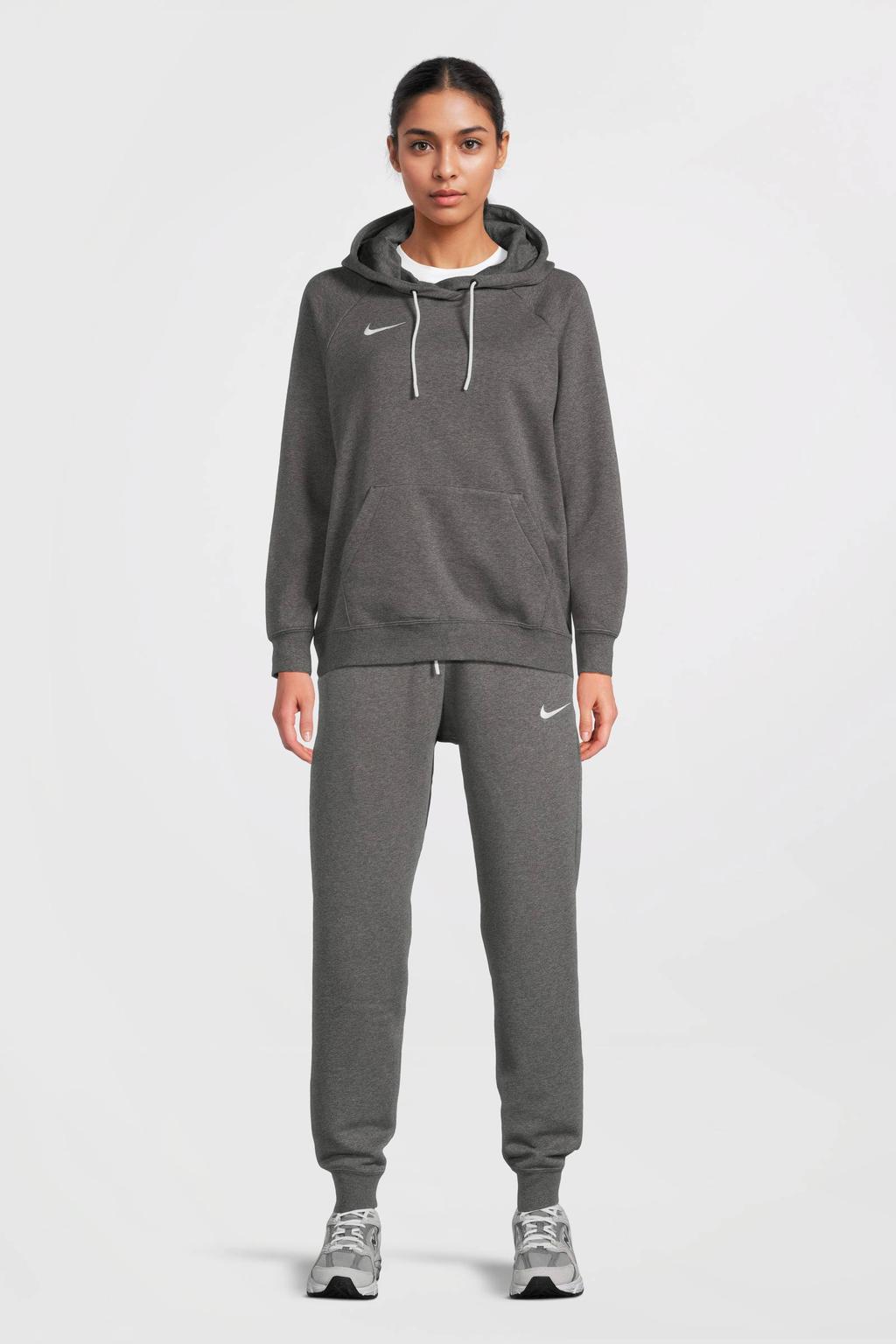 Grijs melange dames Nike joggingbroek Cuffed Fleece Park 20 melange van katoen met elastische tailleband met koord en effen