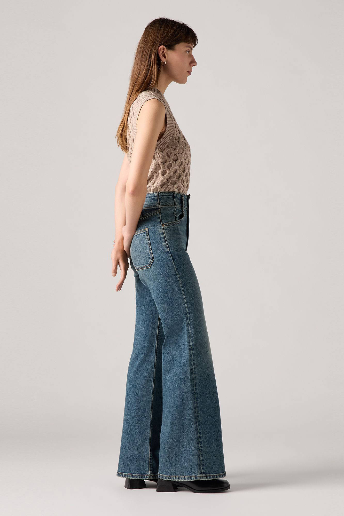 Levi's RIBCAGE BELLS CORSET high waist wide leg jeans medium blue denim |  wehkamp