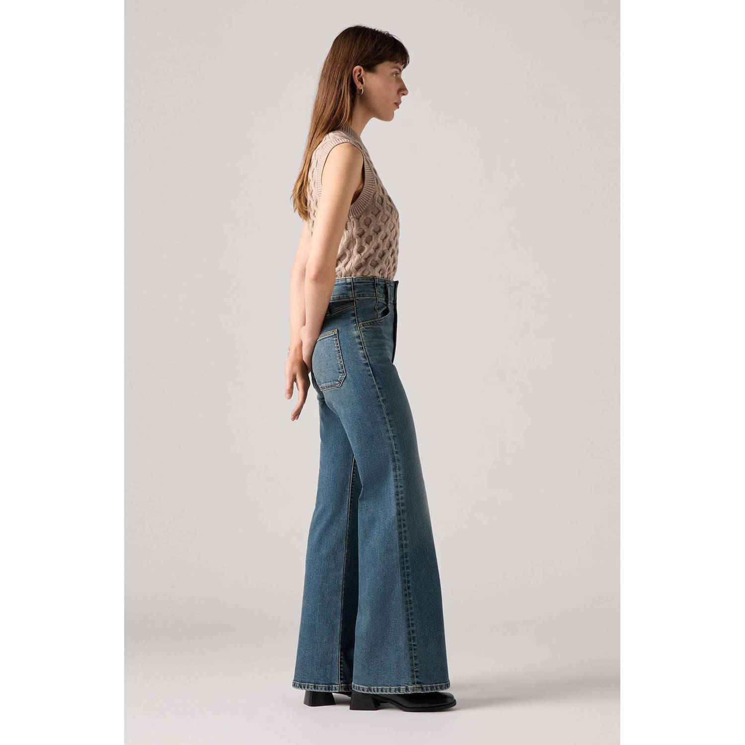 Levi's RIBCAGE BELLS CORSET high waist wide leg jeans medium blue denim