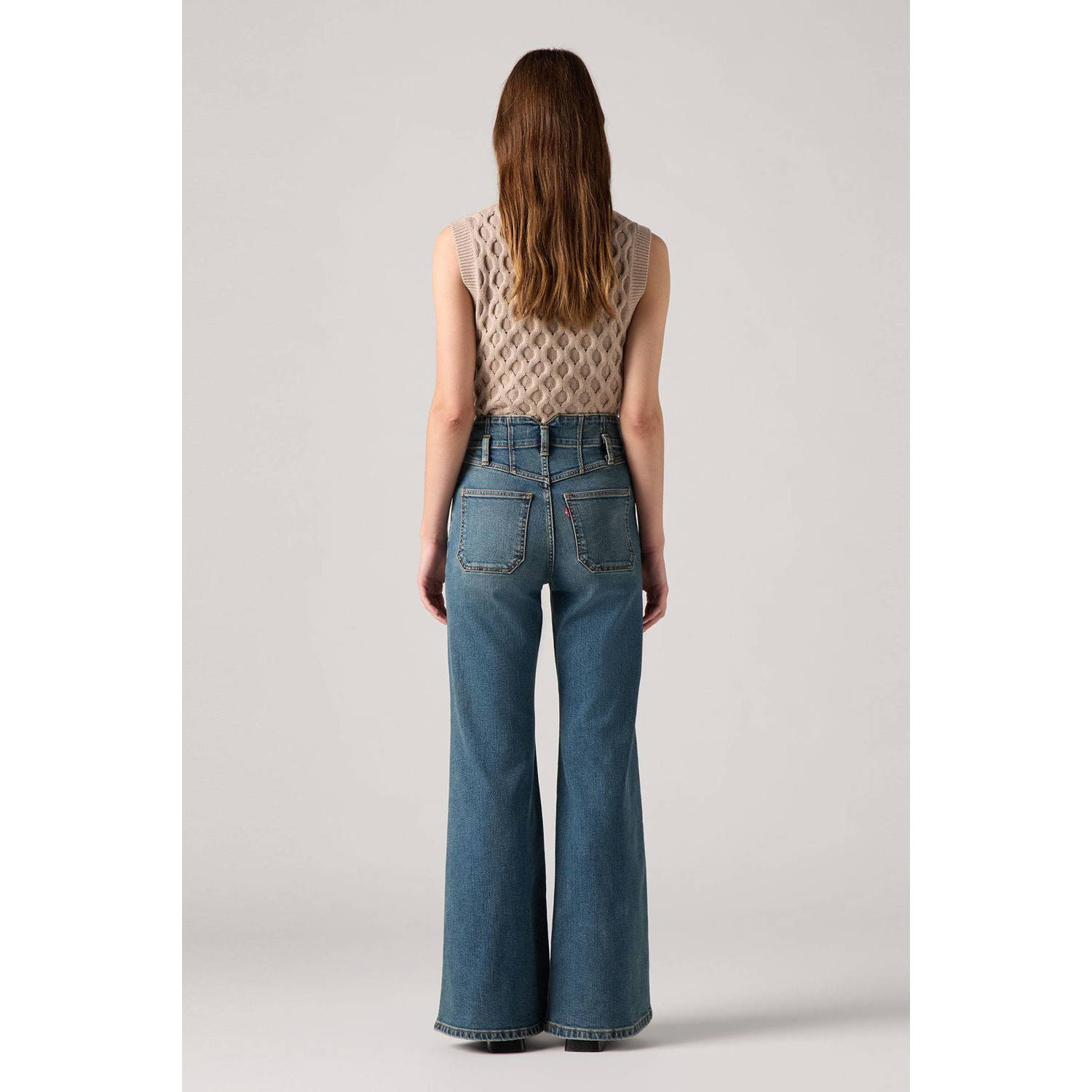 Levi's RIBCAGE BELLS CORSET high waist wide leg jeans medium blue denim