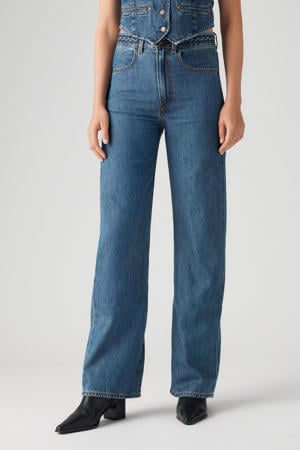 RIBCAGE WL BRAIDED high waist wide leg jeans medium blue denim