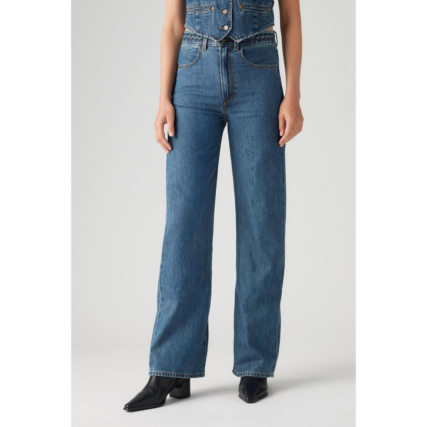Levi's RIBCAGE WL BRAIDED high waist wide leg jeans medium blue denim