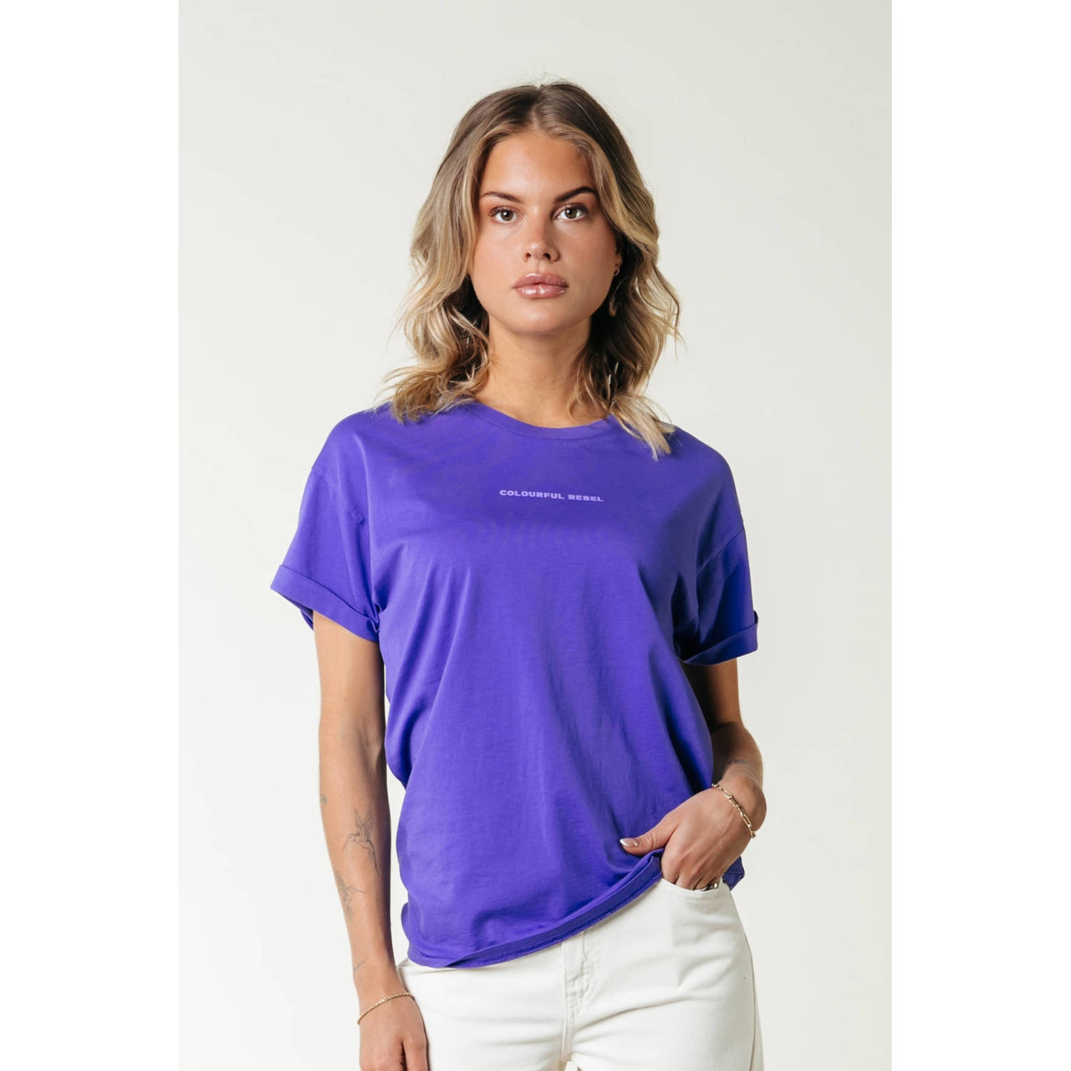 Colourful Rebel Uni Logo Boxy Tee Purple Dames