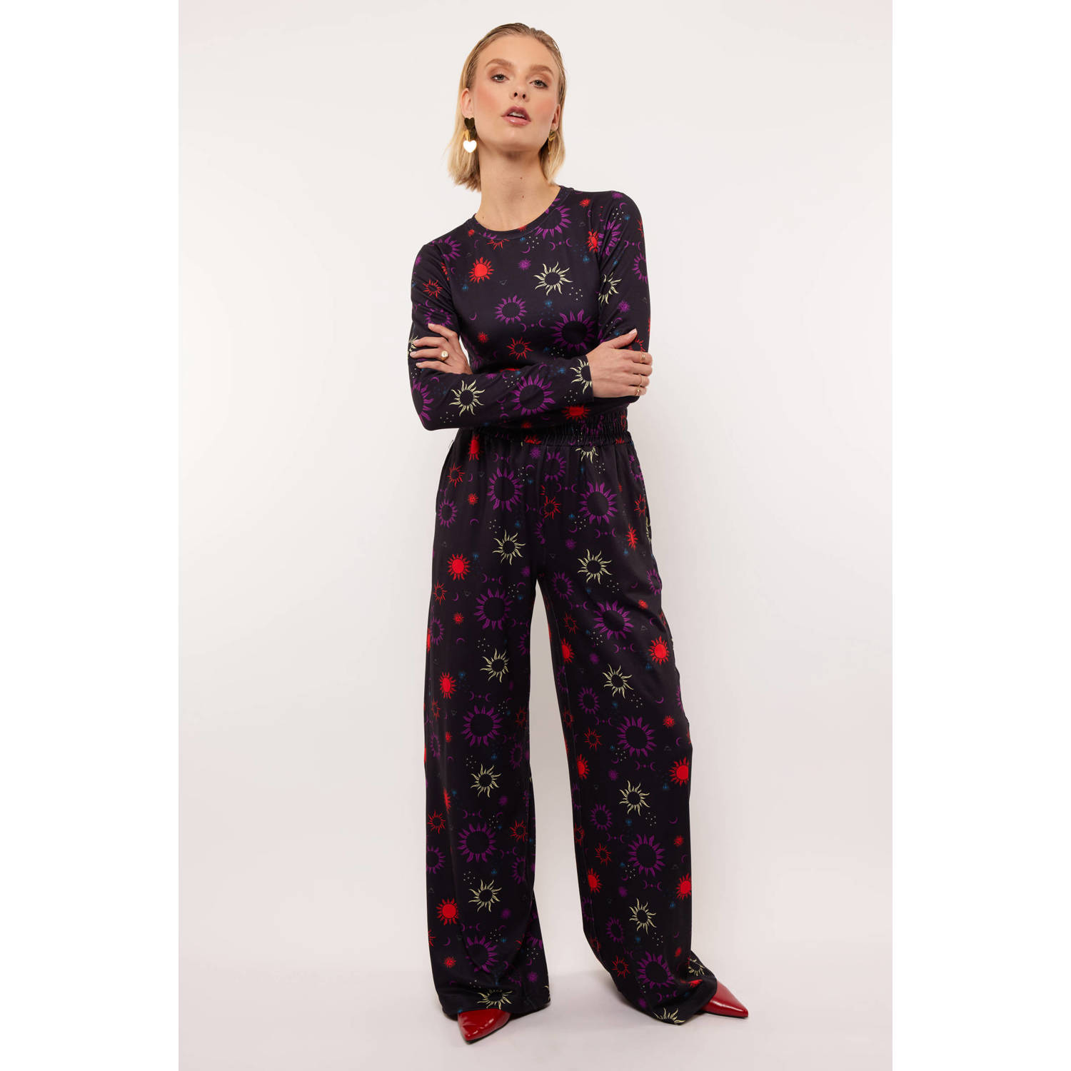 FLURESK wide leg regular waist broek multi