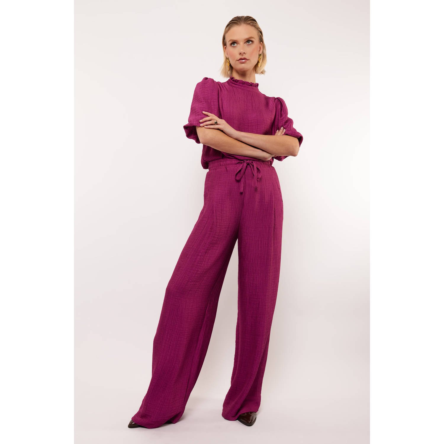 FLURESK wide leg regular waist broek paars