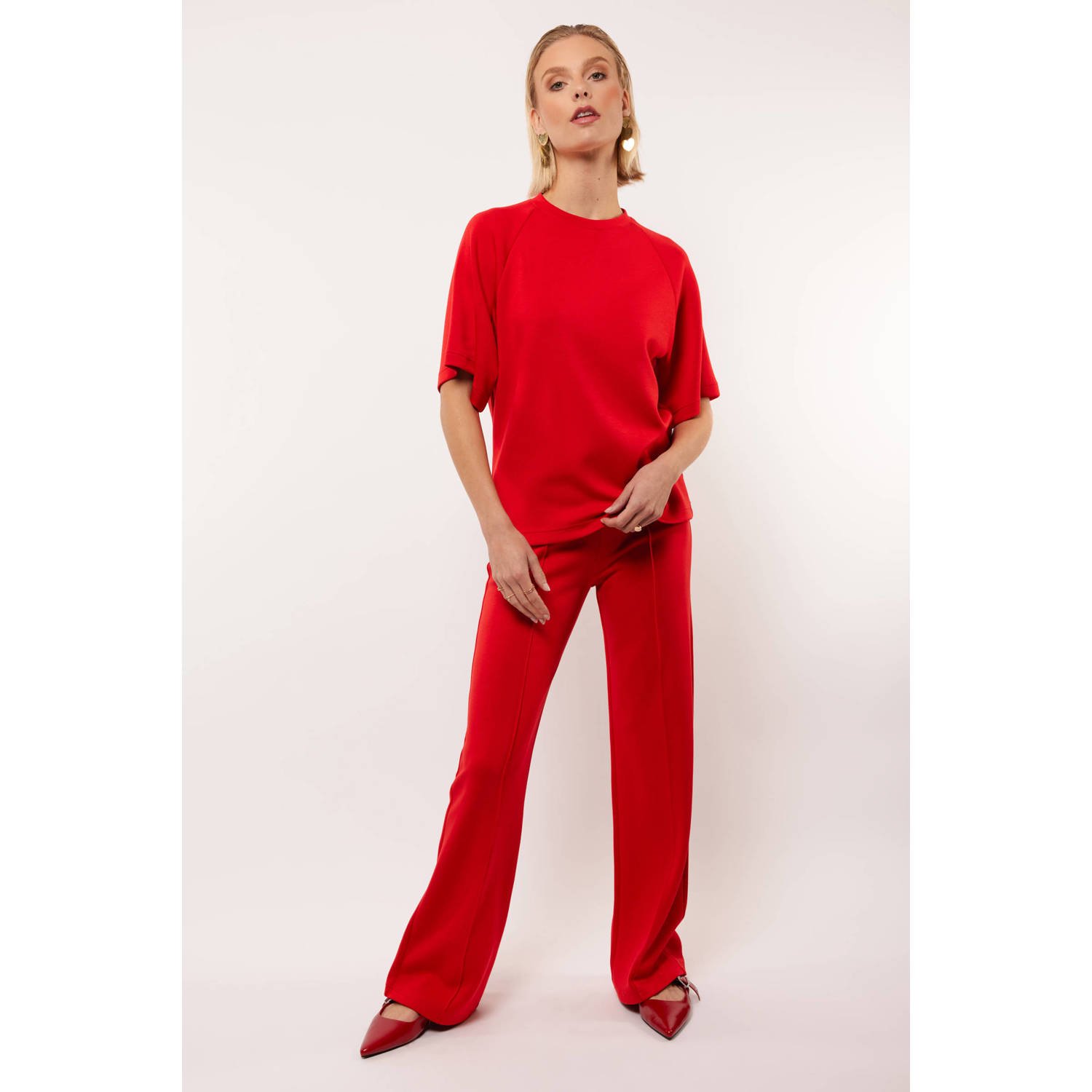 FLURESK wide leg regular waist sweatpant rood