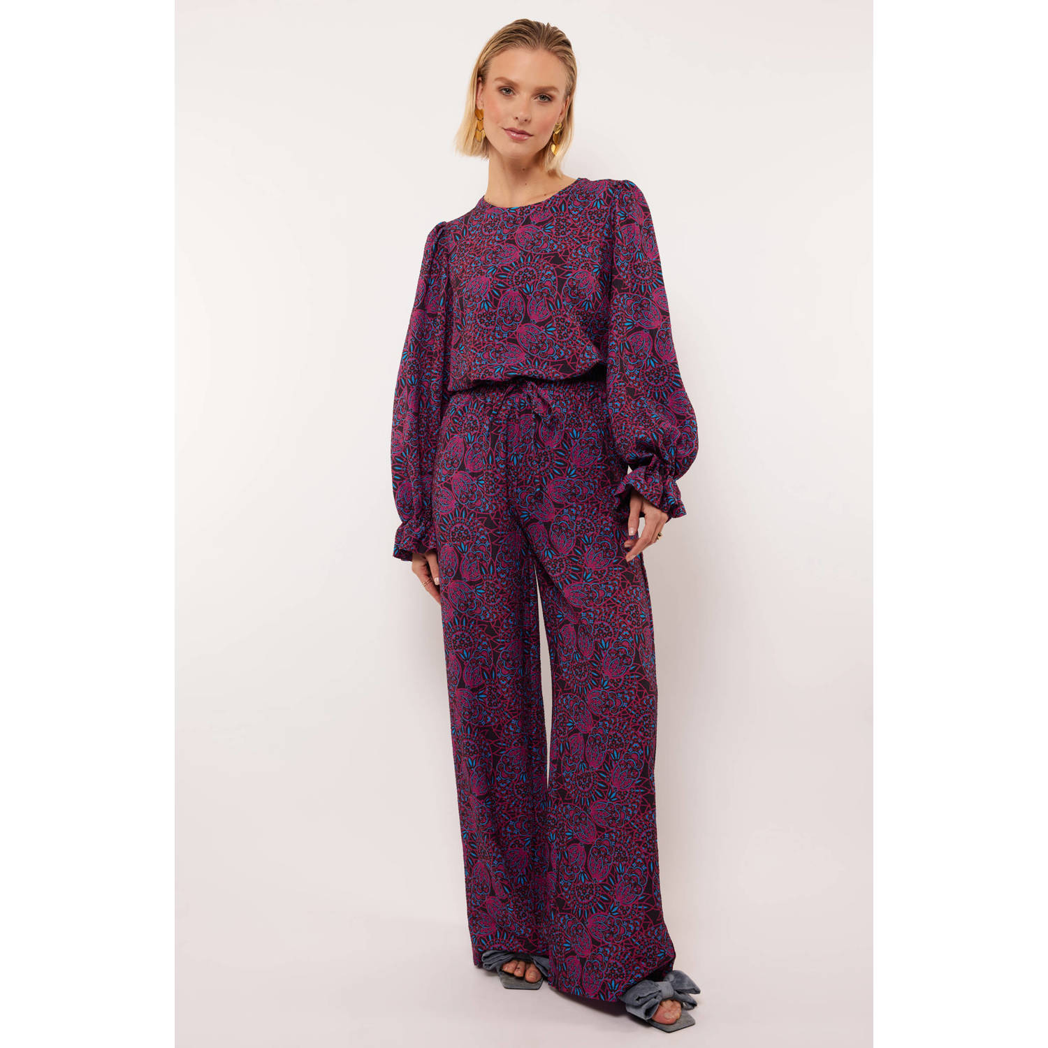 FLURESK wide leg regular waist broek paars