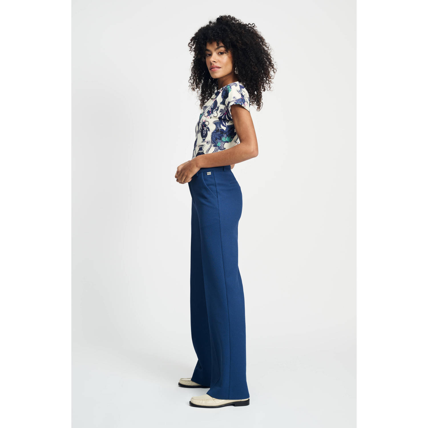 POM Amsterdam wide leg pantalon donkerblauw