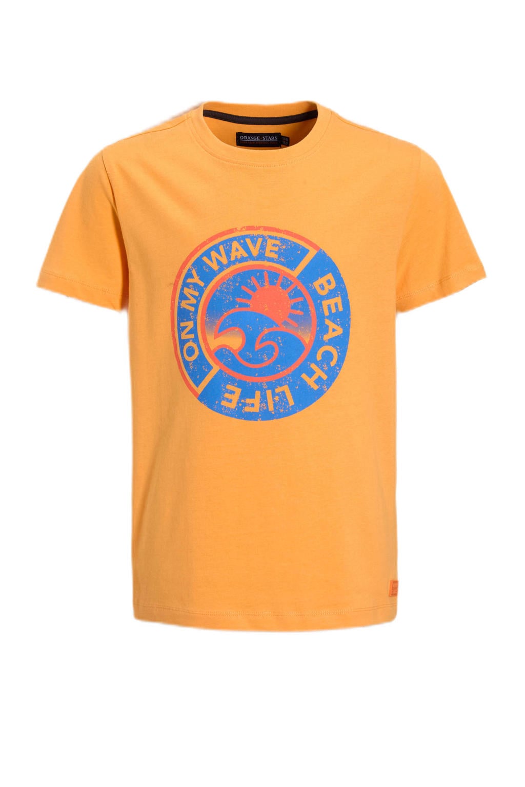 Oranje jongens Orange Stars T-shirt Pauro van katoen met printopdruk, korte mouwen en ronde hals