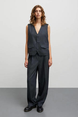 wide leg regular waist pantalon grijs melange