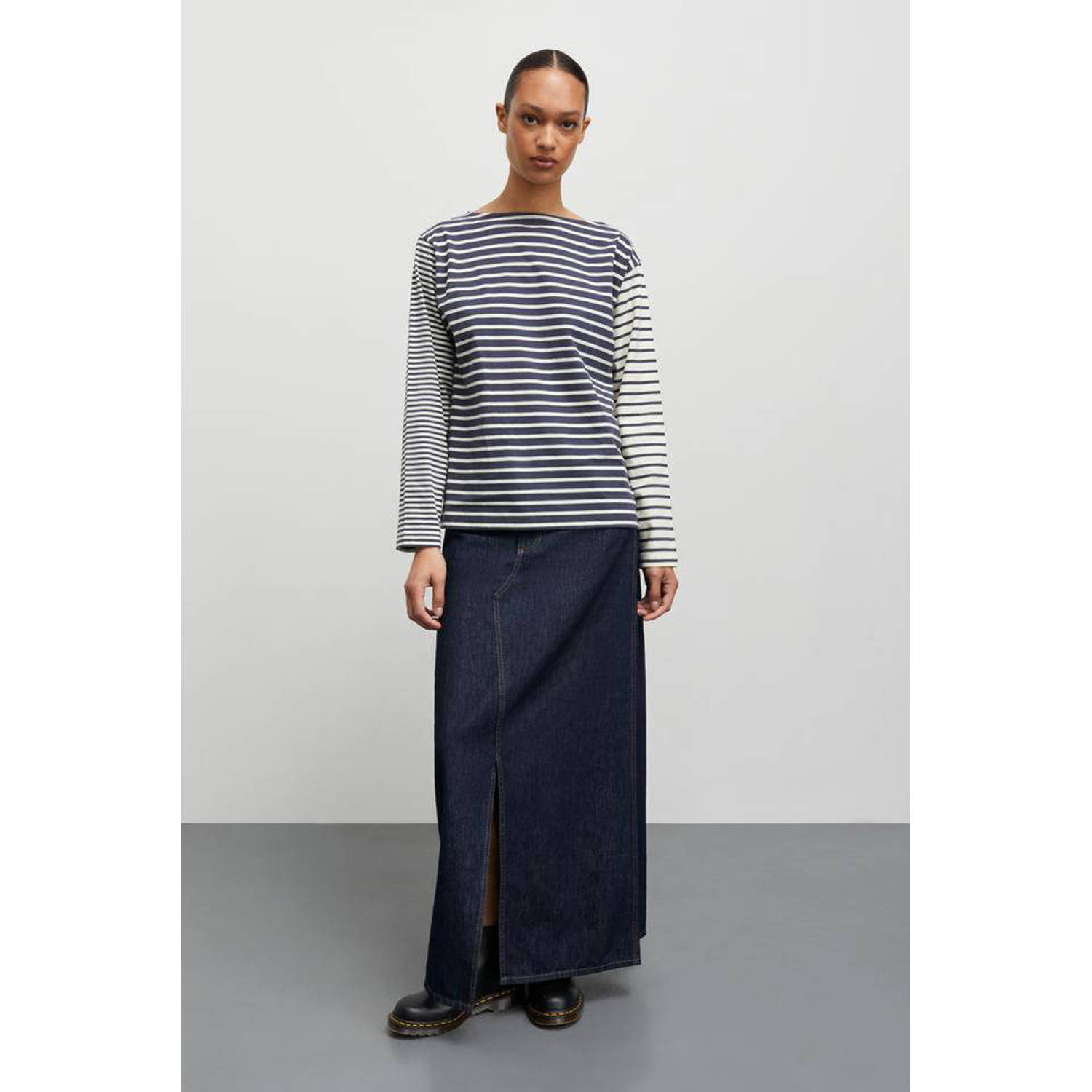Mads Nørgaard Navy Lange Mouw Boothals T-shirt Multicolor Dames