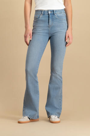 high waist flared jeans light blue denim