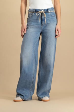 high waist wide leg jeans medium blue denim