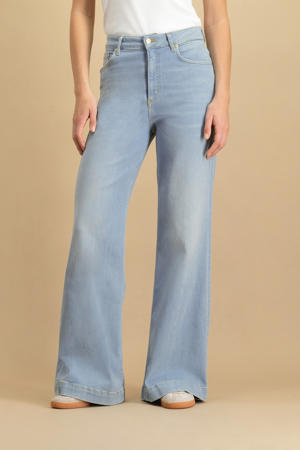 high waist flared jeans light blue denim