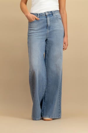 high waist wide leg jeans medium blue denim