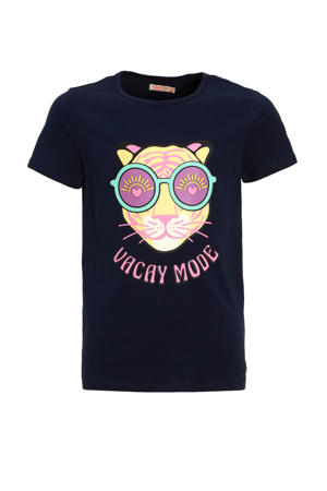 T-shirt met printopdruk donkerblauw