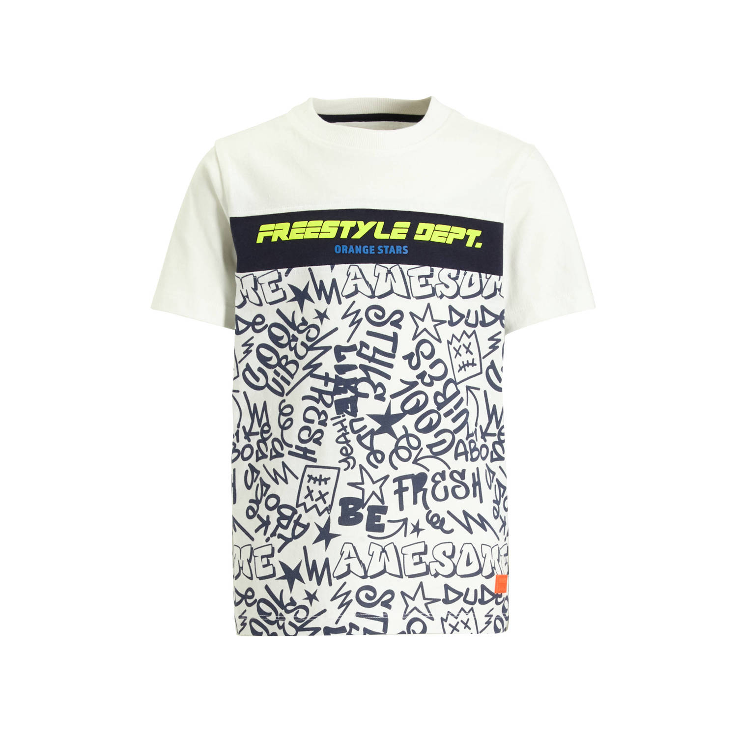 Orange Stars T-shirt met graffiti print wit