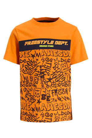 T-shirt met graffiti print oranje