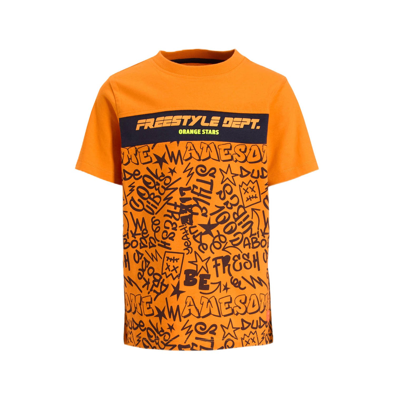Orange Stars T-shirt met graffiti print oranje