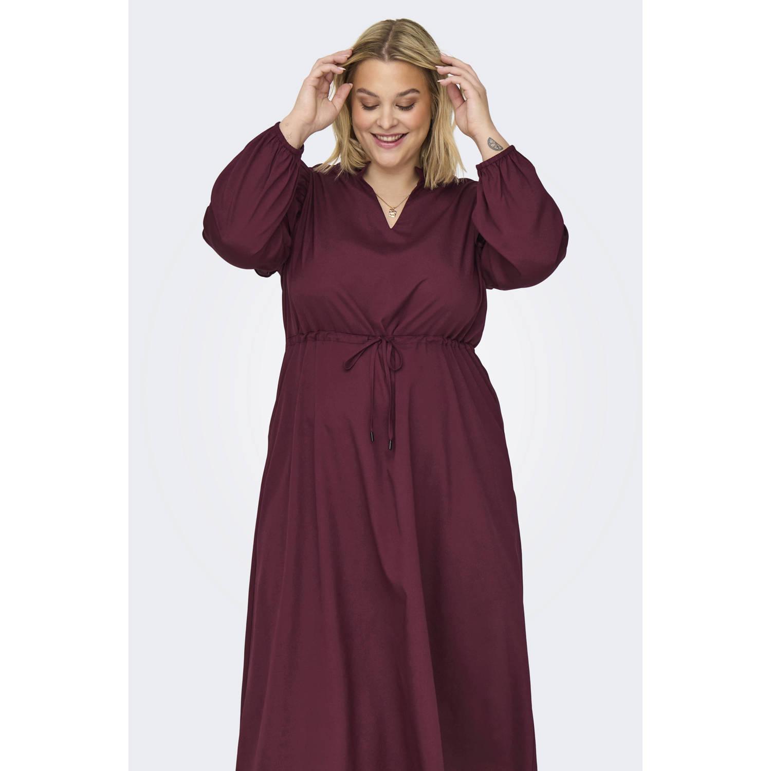 ONLY CARMAKOMA midi jurk donkerrood