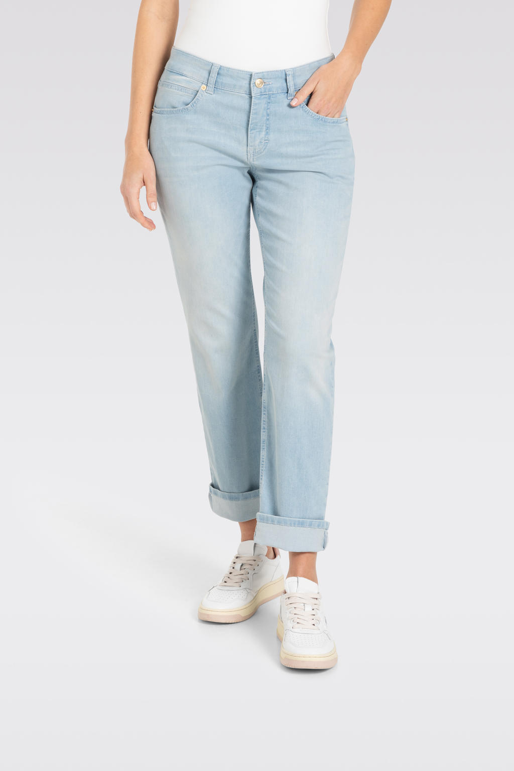 Light blue denim dames MAC regular waist straight leg jeans van denim met rits- en knoopsluiting en effen