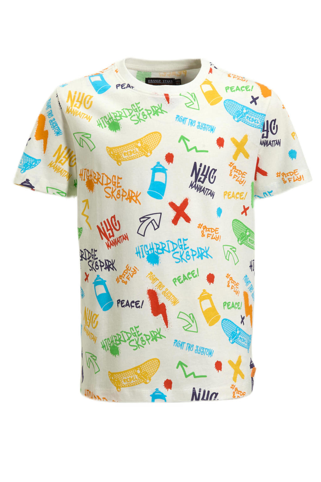 Witte jongens Orange Stars T-shirt print van katoen met korte mouwen en ronde hals