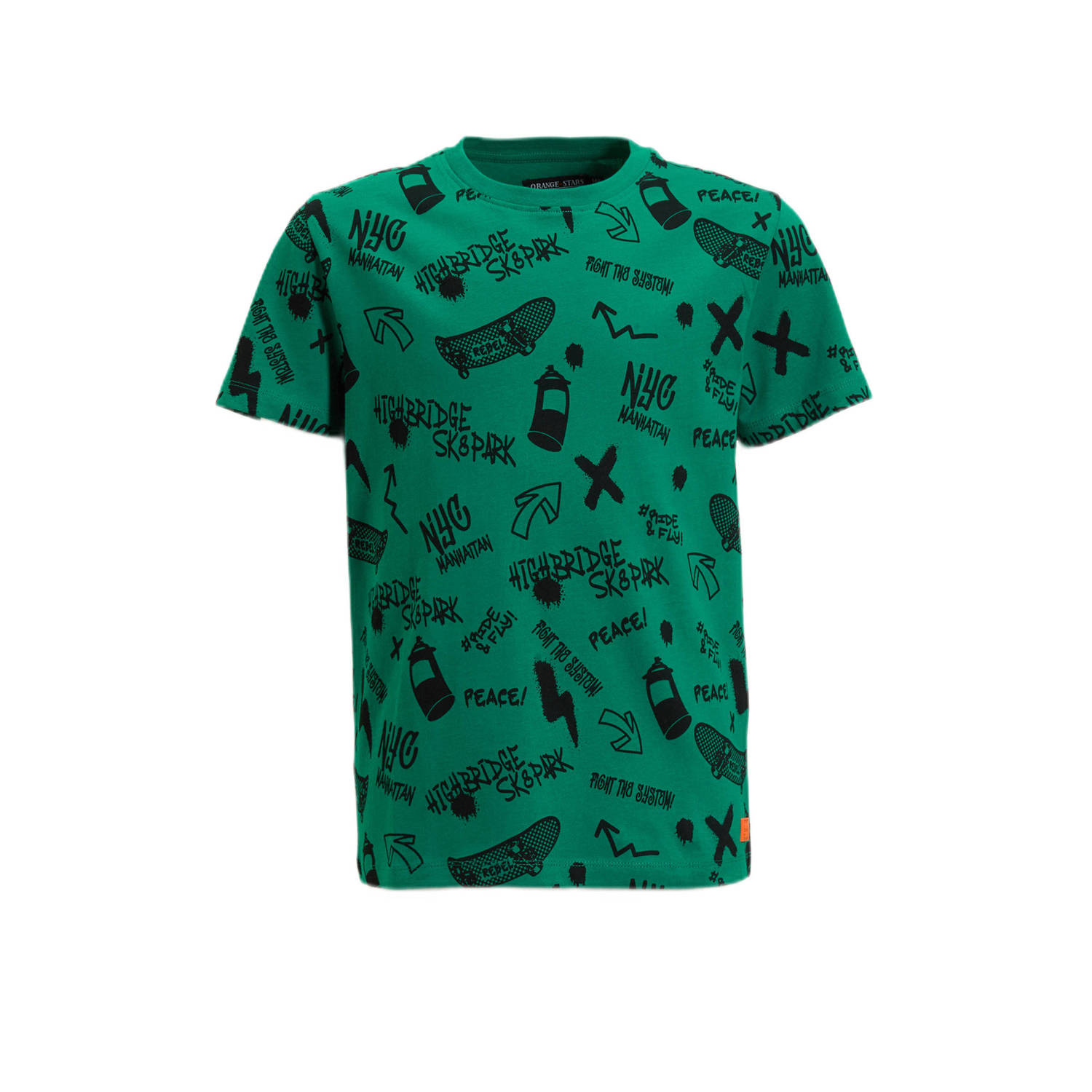 Orange Stars T-shirt met graffiti print donkergroen