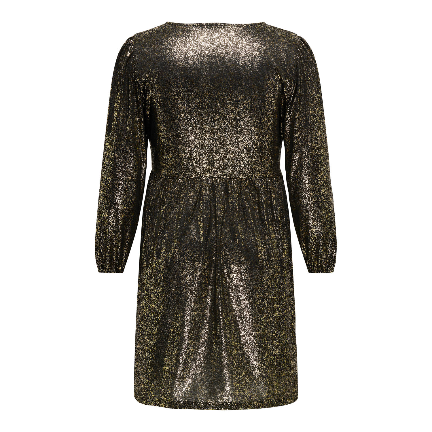 ONLY CARMAKOMA wikkel- overslagjurken met glitter zwart goud