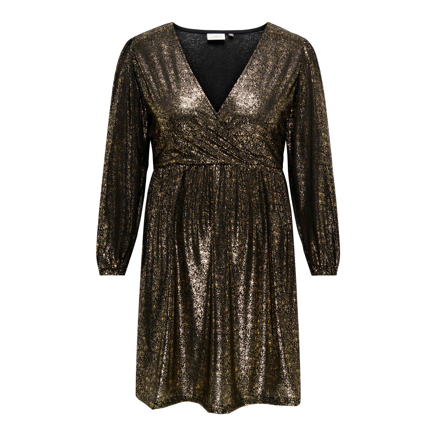 ONLY CARMAKOMA wikkel- overslagjurken met glitter zwart goud