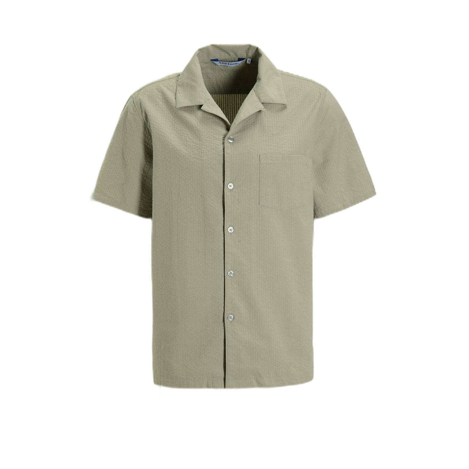 Anytime seersucker overhemd lichtkhaki