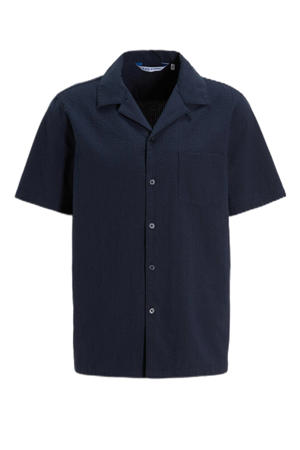 seersucker overhemd marineblauw