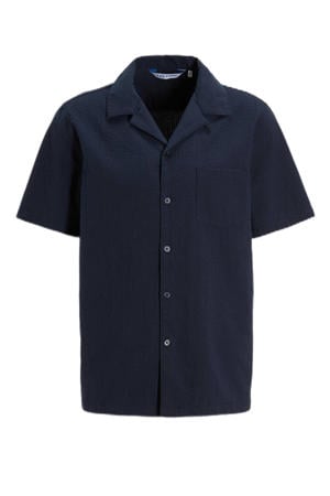 seersucker overhemd marineblauw