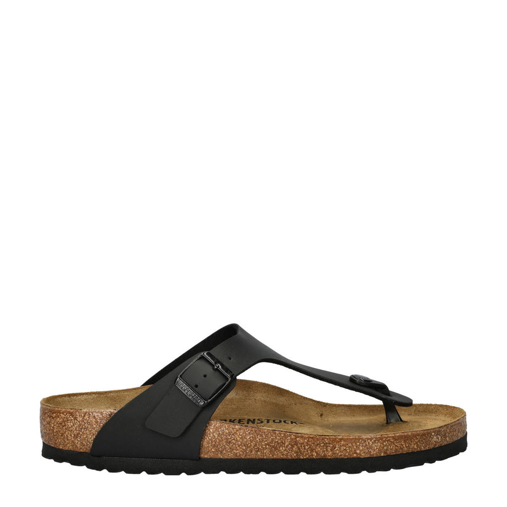 Zwarte heren Birkenstock Gizeh teenslippers van imitatieleer 