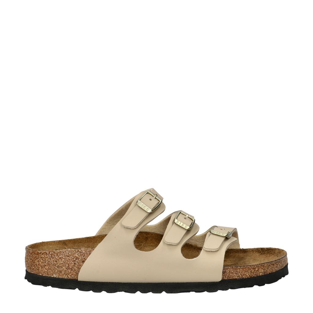 Ecru dames Birkenstock Florida slippers van imitatieleer met gesp en effen