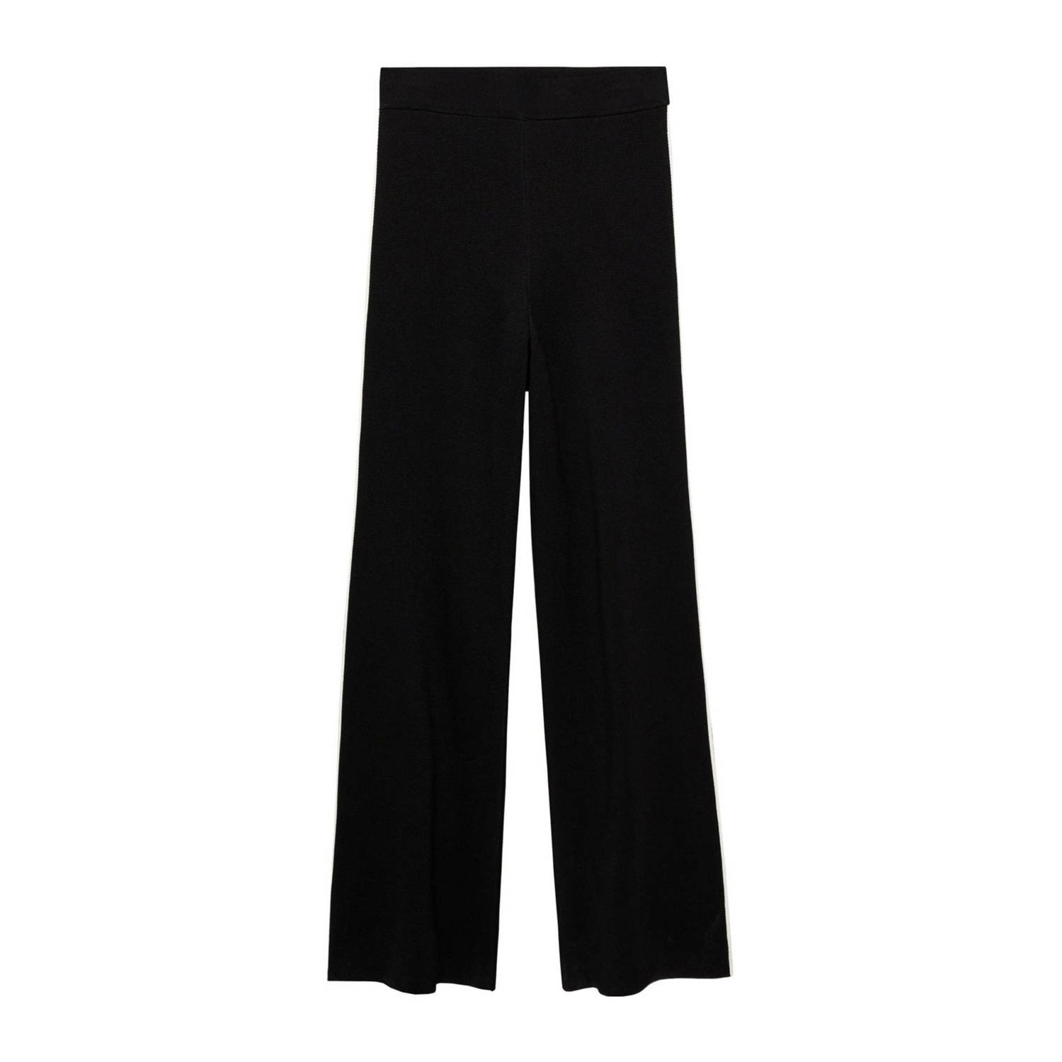 Mango wide leg broek met contrastbies zwart