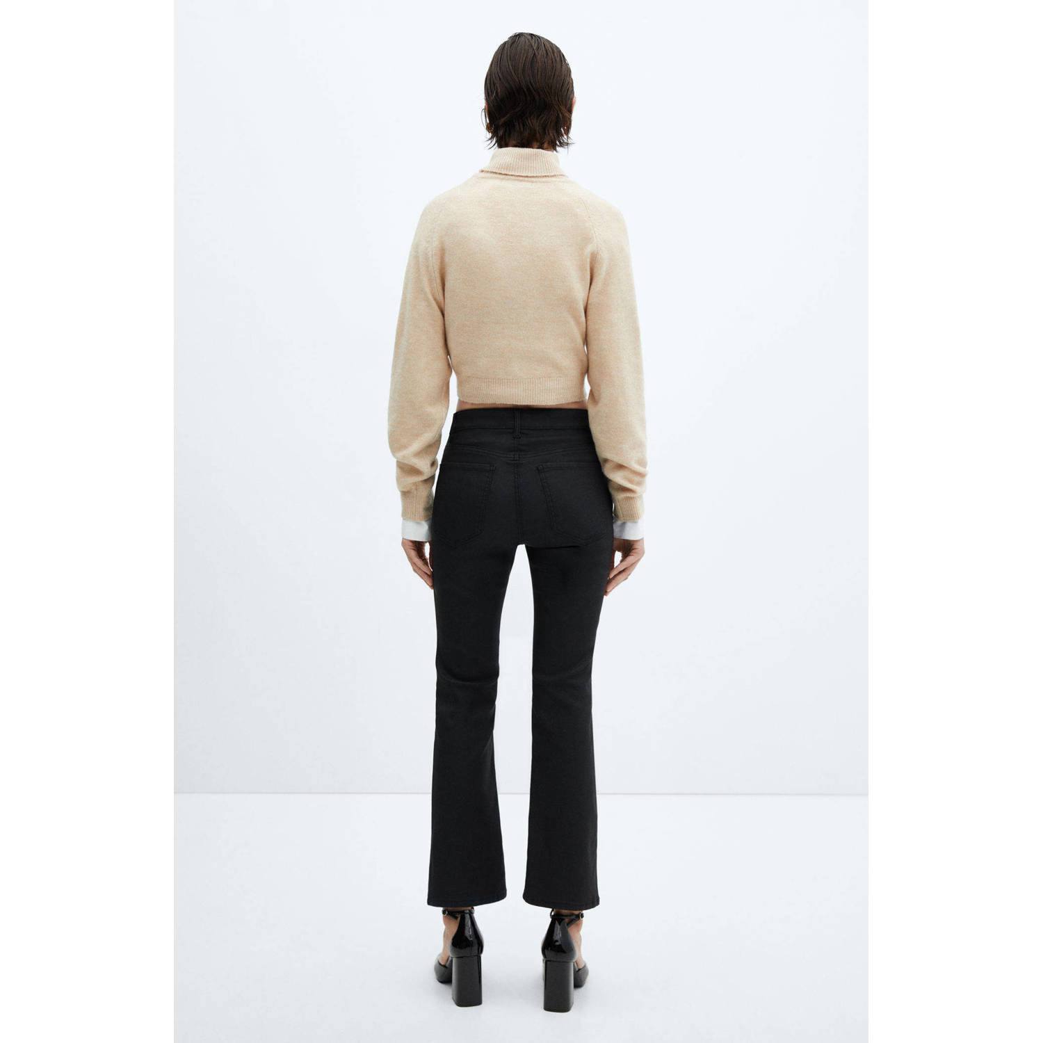 Mango regular waist coated broek zwart