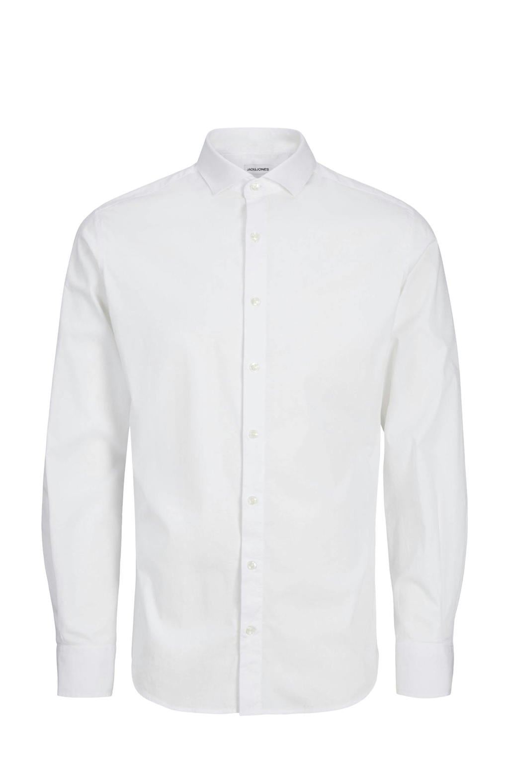 Witte heren JACK & JONES PREMIUM zakelijk overhemd van katoen met effen, lange mouwen, klassieke kraag en knoopsluiting