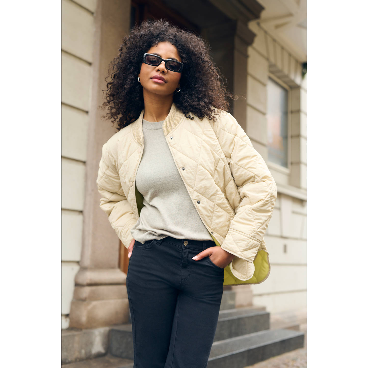 Kaffe gewatteerde jas quilted beige
