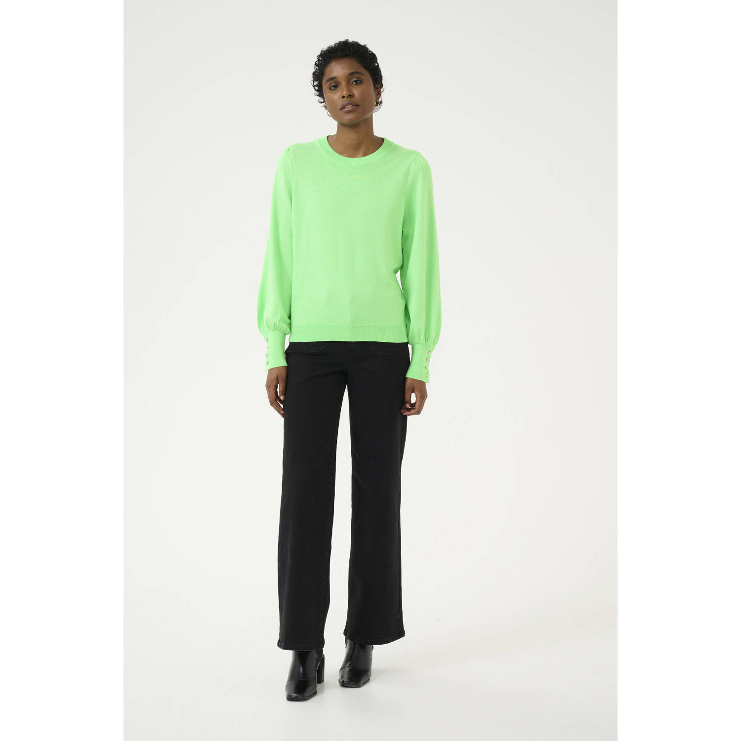 Kaffe pullover limegroen fijn gebreid