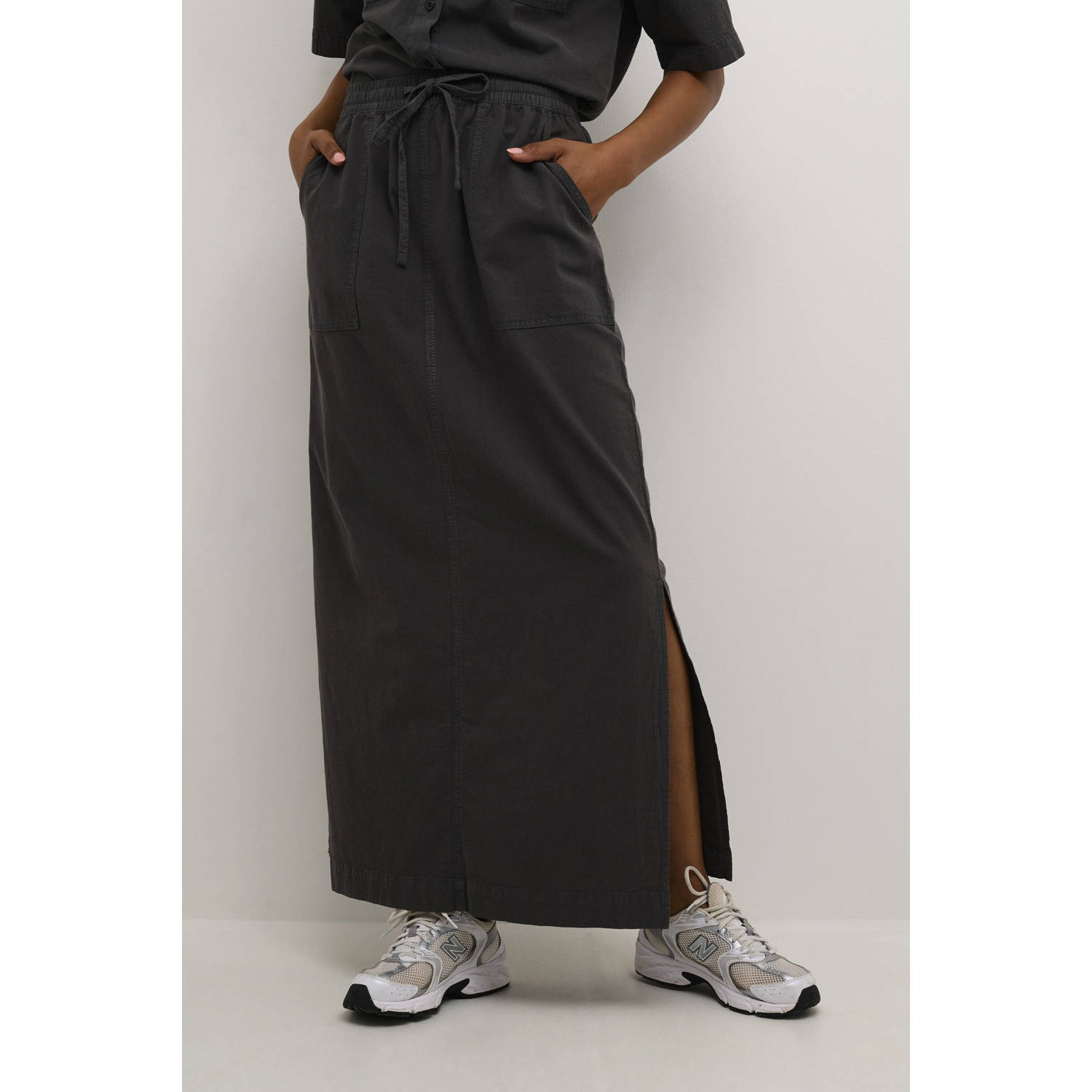 Kaffe Zwarte Oester Rok met Zijsplitten Gray Dames
